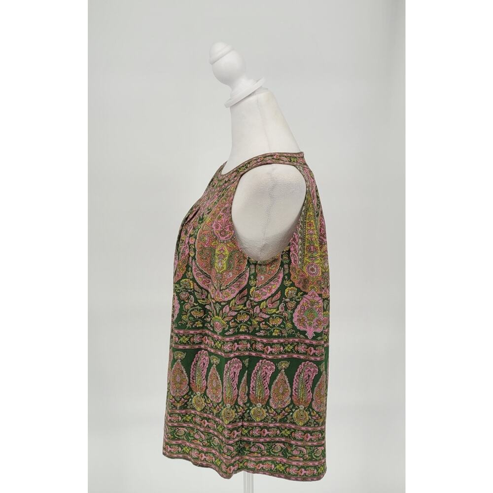Chelsea & Theodore Tan Paisley Sleeveless Tank Top Sz M Boho Chic Retro Indie - Picture 4 of 9